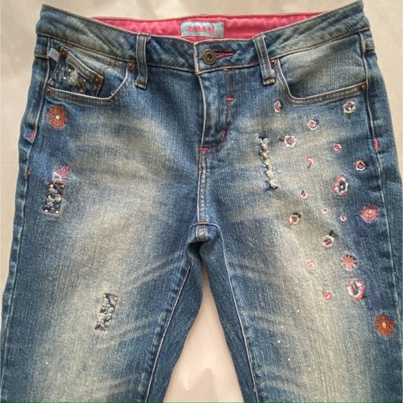 Zana Di Jeans Floral Embroidery + Gems Stretch Denim Pants Boot Cut Blue Size 9 - Picture 4 of 15